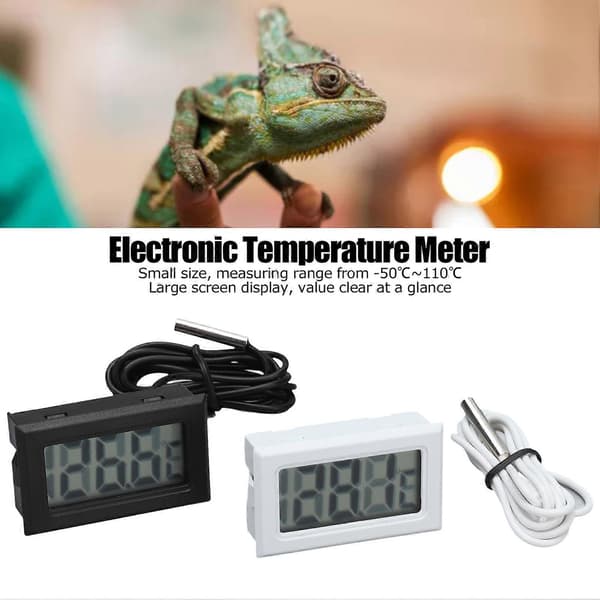 2 stk. Elektronisk Digital Termometer Termostat Temperaturmåler 2s Opdatering med Probe (Sort Hvid)