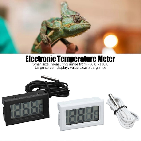 2 stk. Elektronisk Digitalt Termometer Termostat Temperaturmåler 2s Oppdatering med Probe (Svart Hvit)