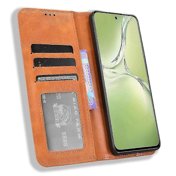 Til Oppo K12x 5G/ OnePlus Nord CE 4 Lite 5G Stand Case Magnetisk Lukning Læder Telefon Cover Brown
