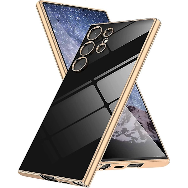 Suunniteltu Samsung Galaxy S23 Ultra -kotelolle, ylellinen kullattu suojus korotetulla reunapuskurilla, silikoninen iskunkestävä puhelinkotelo, täysi pudotussuoja pehmeä TPU Black