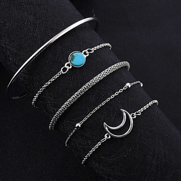 5 st/set Damarmband Set Multi Shapes Moon Chain Alloy Lady Armband Set för gåva