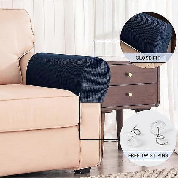 Stretchbara armstödsskydd i spandex för stolar, soffor, fåtöljer och recliner-soffor med vridstift, 2-pack (Marinblå)