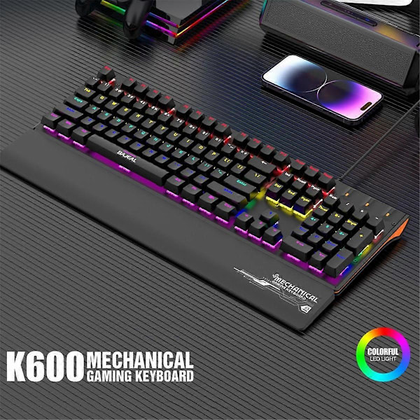 Mekaniskt tangentbord med handledsstöd USB-kabelanslutet tangentbord RGB Grön Axis Tangentbord Ergonomisk design för PC-spelare