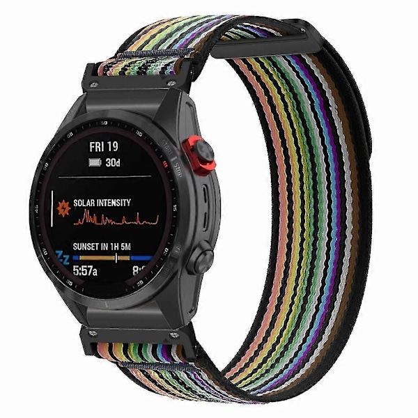 Til Coros Vertix 2 / Garmin Fenix 7X / 6X / 5X 26mm Trail Loop Nylonbånd Blød Urrem - R Black  Rainbow Black