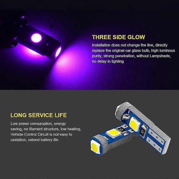 20X T5 Super Lysstærk 3 SMD 3030 LED Glasbund Lampe Speedometer Belysning Farver Blue