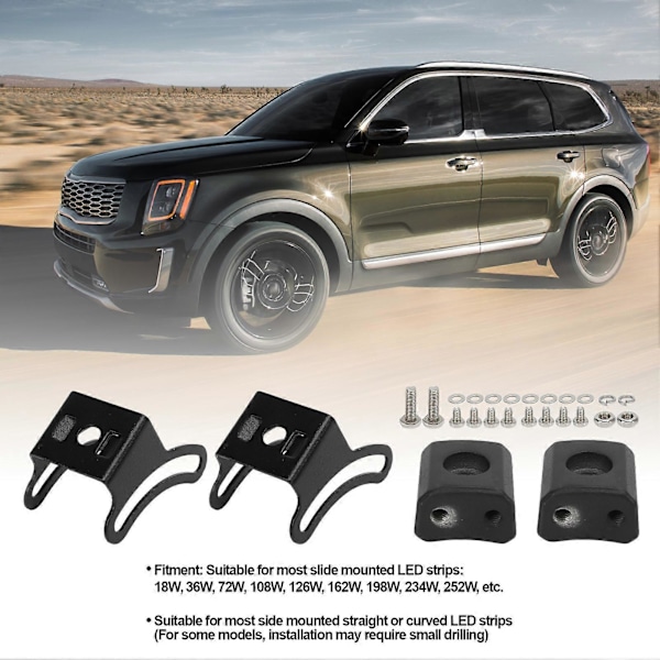 2 Sett Svart Justerbar LED Lys Bar Slide Mount Brakett Monteringsbase Brakett for Off Road Kjøretøy