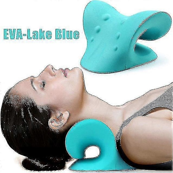 Nakke Skulder Strekker Avslappende Massasjepute Cervical Kiropraktisk Traksjonsenhet For Smertelindring Cervical Ryggjustering C-Lake Blue
