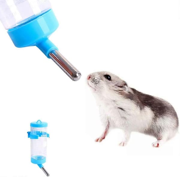 Vattenflaska med dricksautomat i plast för kanin, hamster, smådjur (Blå)