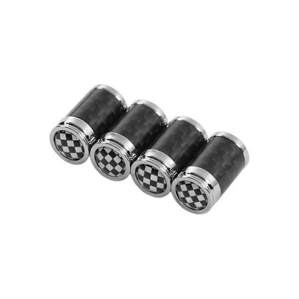 4st Bil Däckventil Stamlock Kolfiber Aluminiumlegering Svart Vit Rutig Ersättning för Mini Hatch Cabrio