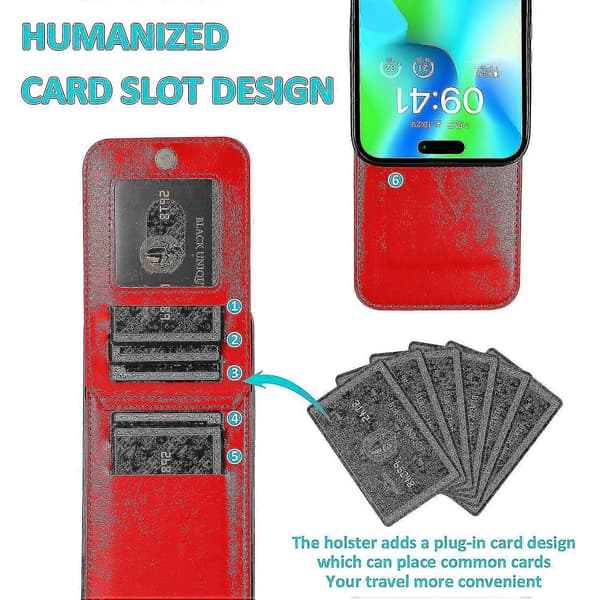Simpel Business Stil PU Læder Etui Til Iphone 14 Pro Max Med Kortholder Red