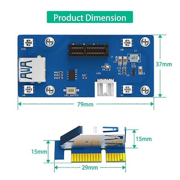 2 i 1 PCI Express PCI-E 1X til 1X/4x/8x/16x Riser Card med Automatisk Misfarvning LED Lys