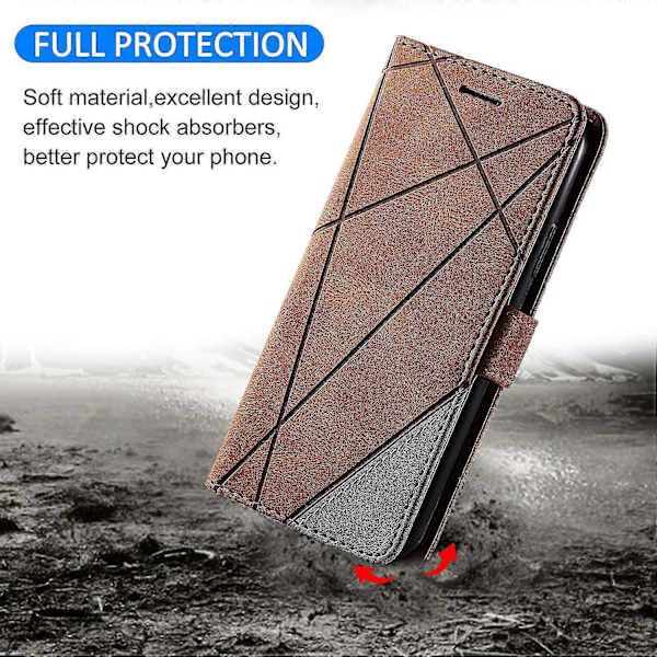 Til Samsung Galaxy Xcover 5 Wallet Case Linjer Præget PU Læder Telefon Bagcover Brown