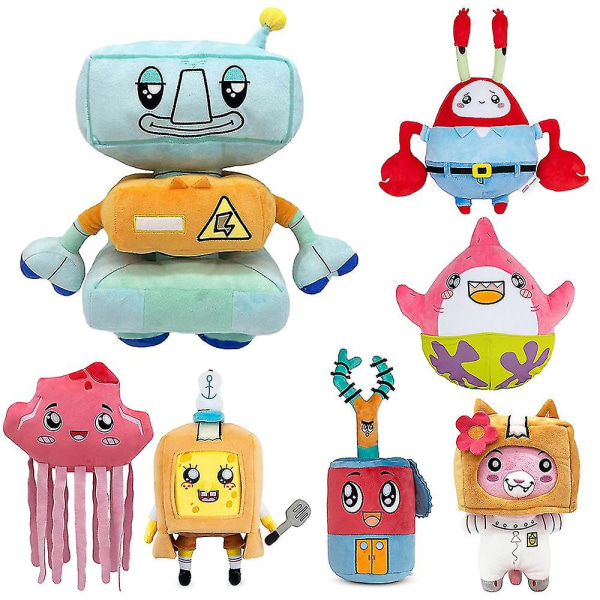 Lankybox Bunt Plysch Lankybot Cyborg Plyschleksaker Thicc Shark Foxy Boxy Plysch Kawaii Dolls Barn Födelsedagspresenter 34cm