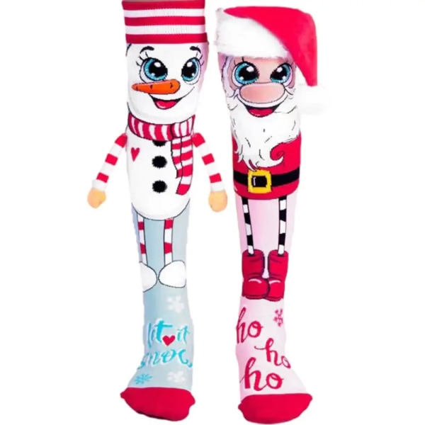 2st roliga julstrumpor julknähöga strumpor Tomte och snögubbe Nyhet Dams mysiga tofflorstrumpor för flickor fluffiga strumpor