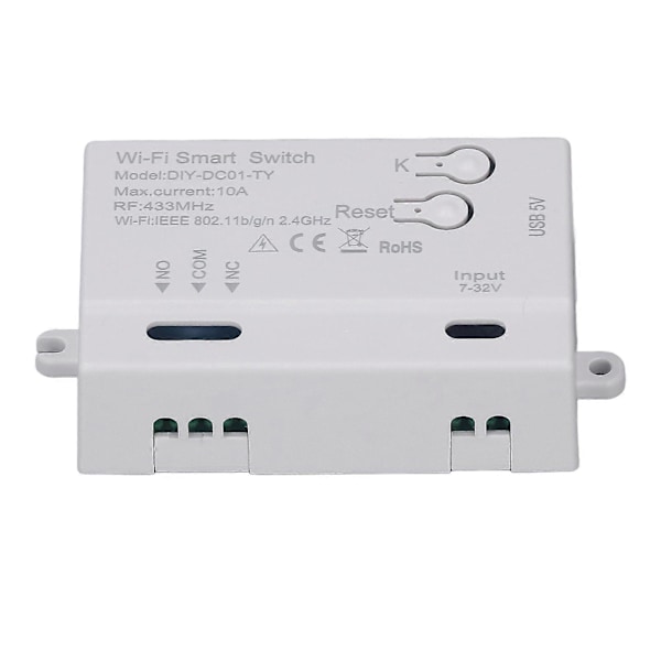 WiFi Relekytkin 1CH Ääniohjaus APP Kaukosäädin Langaton Kytkinmoduuli Lampulle Tuulettimen Pistorasialle 7?32V USB 5V