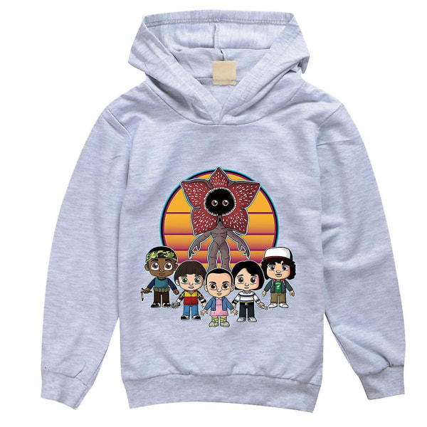 Stranger Things Hoodie med print Pojkar Flickor Långärmad huvtröja Sweatshirt Casual Aktiva toppar Gray 13-14 Years