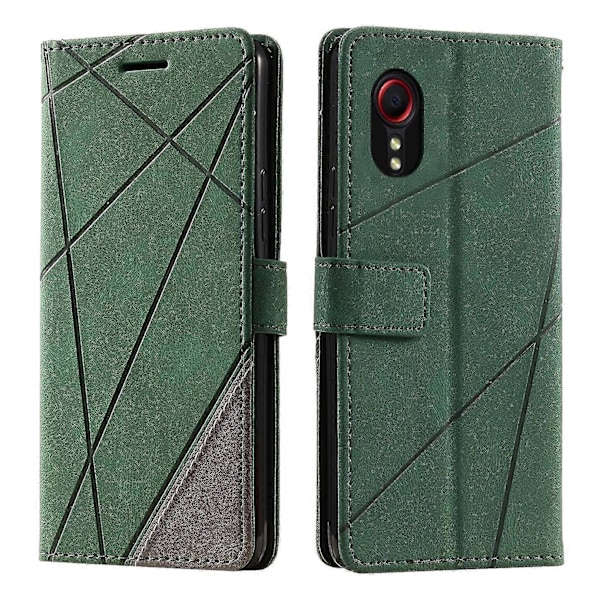 Til Samsung Galaxy Xcover 5 Wallet Case Linjer Præget PU Læder Telefon Bagcover Green