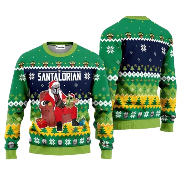 The Mandalorian Santalorian And Baby Yoda Ugly Sweater Star Wars Merry Christmas Men Sweatshirt Höst Vinter Dam Pullover style 6 XS