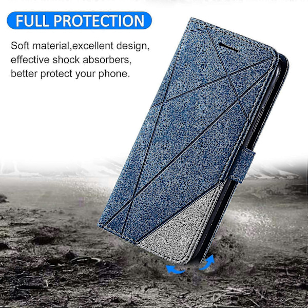 Til Samsung Galaxy Xcover 5 Wallet Case Linjer Præget PU Læder Telefon Bagcover Blue