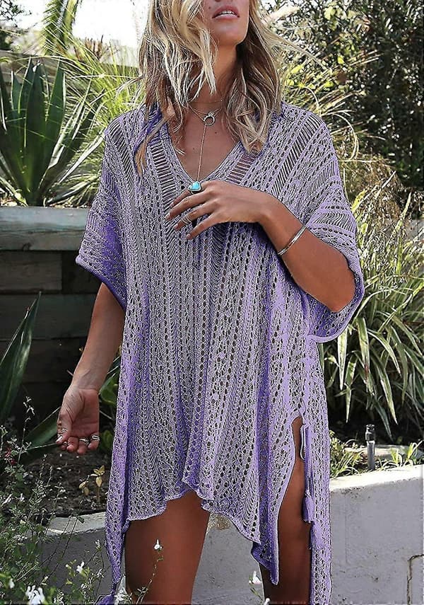 Sommarbaddräkt Bikini Strandbadkläder Virkad Överdrag Dam Lavender
