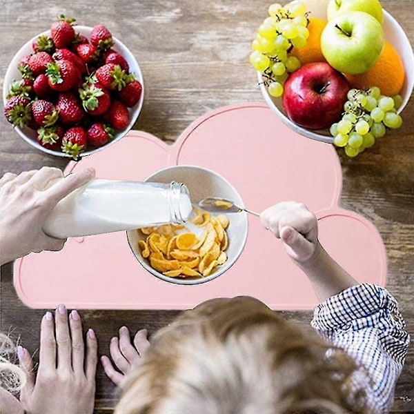 Lasten Ruokailualusta - Silikoninen Pilven Muotoinen Liukumaton Ruokailualusta Vauvoille ja Taaperoille, Uudelleenkäytettävät Ruokailualustat Dark pink