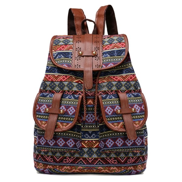 Högkvalitativ Vintage Tryckt Canvas Etnisk Ryggsäck Reseryggsäck style 2
