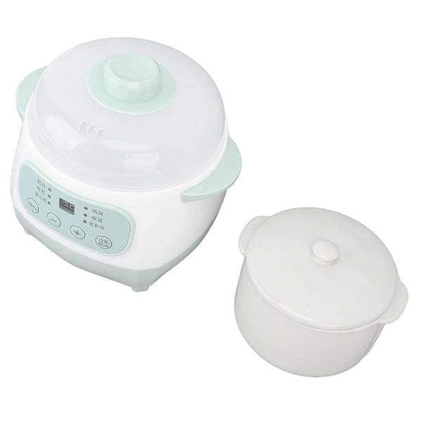 200W 1L Slow Cooker med keramisk innergryte, tidsinnstilling, grønn, jevn oppvarming, elektrisk slow stew-koker for matlaging, EU-plugg 220V
