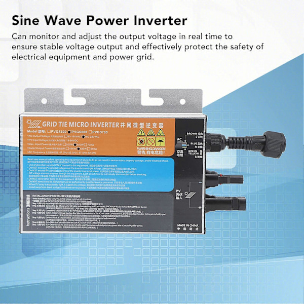 600W Grid Tie Inverter Solcell Micro Inverter Power Sinusvåg Inverter Hög Ström Öskydd AC