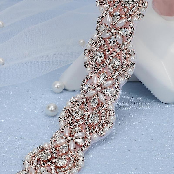 Brudebelte Håndlaget Krystall Rhinestone Flettet Brudekjole Belte Sløyfe For Brudekjoler Style B