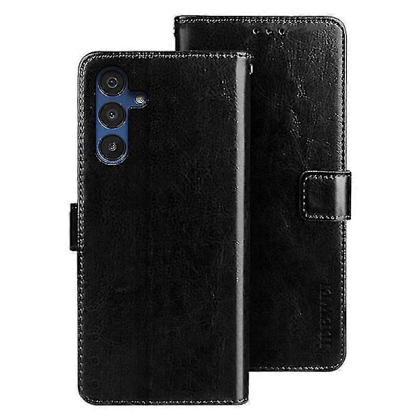 Lämplig för Samsung Galaxy A15 5G Fodral Crazy Horse Textur Läder Plånboksfodral-C6 Black