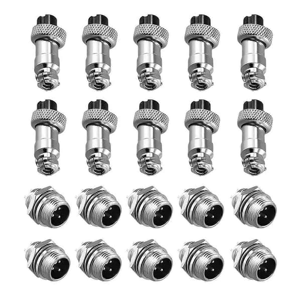 10 sæt M12 3-benet 12 mm luftfartsstik han + hun cirkulær luftstik stik elektrisk ledning panelstik