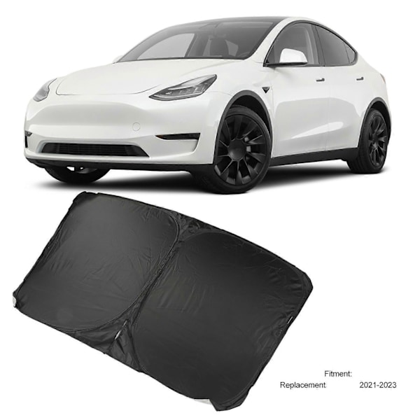 Solskjerm for frontrute, sammenleggbar, blokkerer UV-stråler, varmeisolasjon, solskjermbeskytter foran, erstatning for Tesla Model Y 2021-2023
