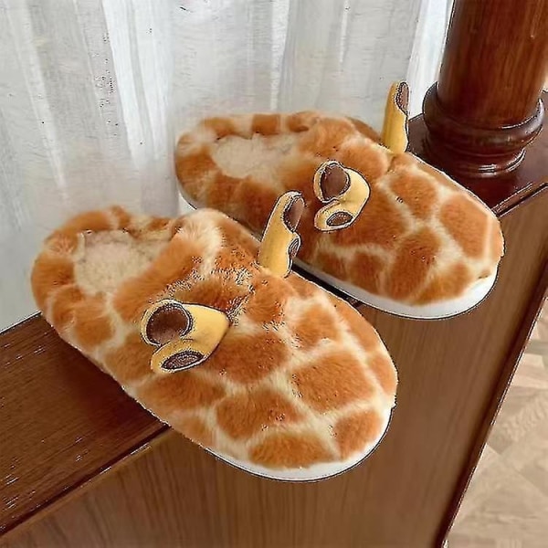 Mode Hem Bomulttofflor Mysigt Mjuk Kort Plysch Slides Tecknad Giraffe Kvinnliga Vinterskor Inomhus Halkfria Kvinnor Tofflor style 3 36-37(22.5-23CM)