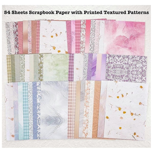90 ark scrapbook-papir og dekorativt nettingstoff assortert sett - 6 pakker blandet spesialpapir for scrapbooking, B