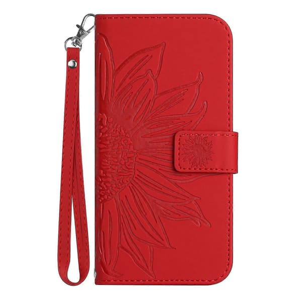 För Samsung Galaxy A73 5G HT04 Skin-Touch PU Läder Folio Flip Telefonfodral med Tryckt Solrosstativ Red