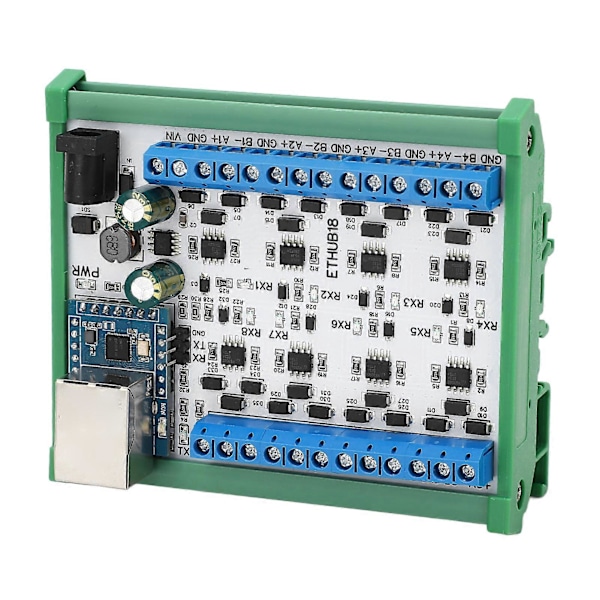 RJ45 - 8 RS485 Hub-muunnin TVS-ylijännitesuojalla 115200BPS Hub-kortti turvavalvontaan DC7?30V Hub-moduuli kotelolla