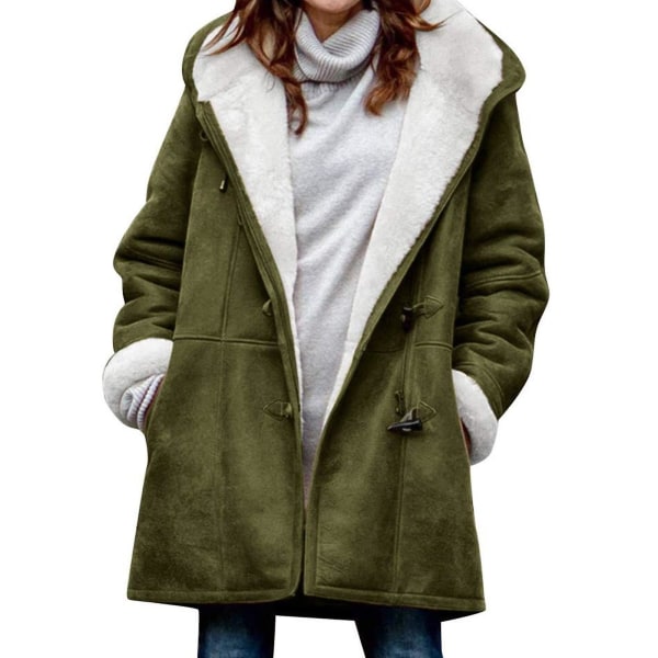 Damkappa i stora storlekar Fleece Hooded Cardigan Casual Långärmad Värmande Ytterkläder För Höst Green 4XL