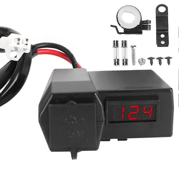 Universal Motorsykkel Dobbel USB Lader Socket Adapter med Voltmeter Display Rød