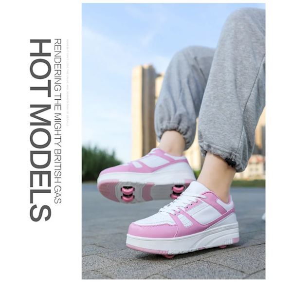 Rullskridskoskor Barn Sneakers med Hjul Barn Rullskridskor Mode Utomhussportskor Flickor Pojkar white pink 32