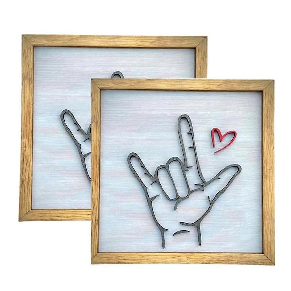 Jag älskar dig Teckenspråk Väggkonst, Hem Väggdekoration Målning Trä Fotoram Handsymbol för Kärlekstecken Vägg