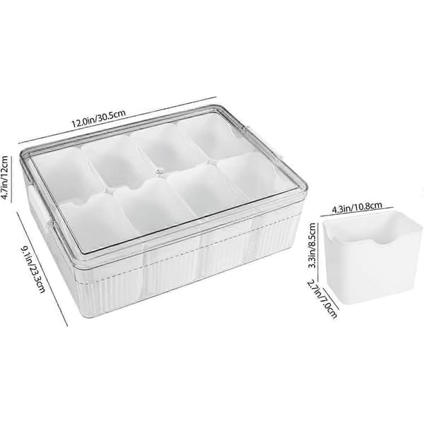 Stor Snackle Box - Uppdelad Serveringsbricka med Lock - Charkbehållare för Portabelt Snacks - Klar Organizer Vit