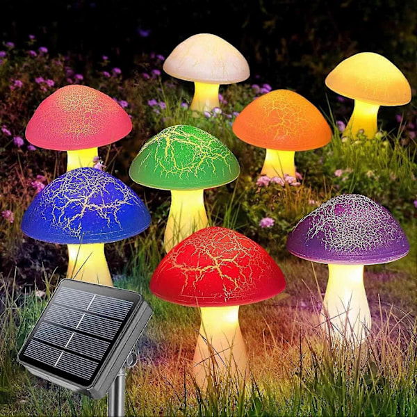 Solcellehavelampe med revnet svamp, 8 farver, hukommelsesfunktion, nem installation, vandtæt solcellelampe til sti, plænedekoration