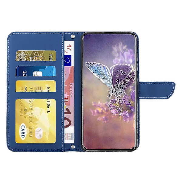 For Nokia C30 Sommerfugl Blomster Preging Pu Lær Telefon Shell, Fallsikker Mønster Preging Design Lommebok Stativ Veske Med Praktisk Stropp Blue