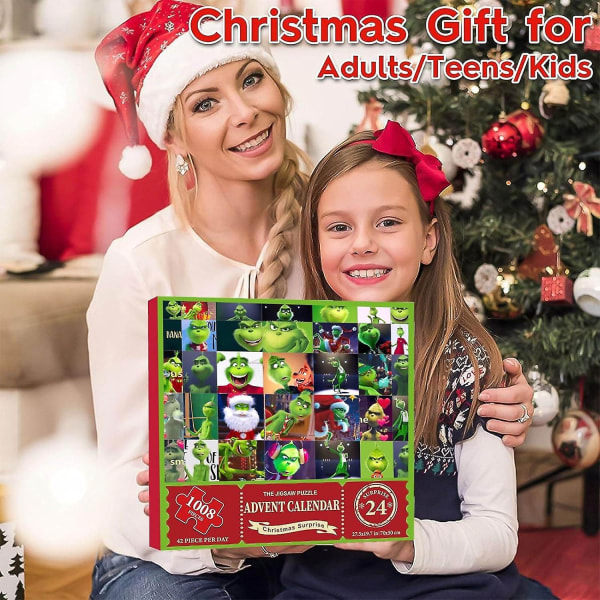 2023 jul adventskalender pussel för barn Vuxna, 24 siffror blinda lådor jul pussel nedräkningskalender, 1008 bitar jul adventskalender, fami