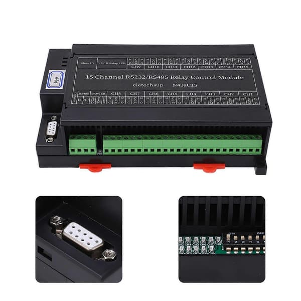 Relæ Kontrolmodul 15 Kanaler RS485 RS232 PLC DO PC UART Seriel Switch Board DC24V
