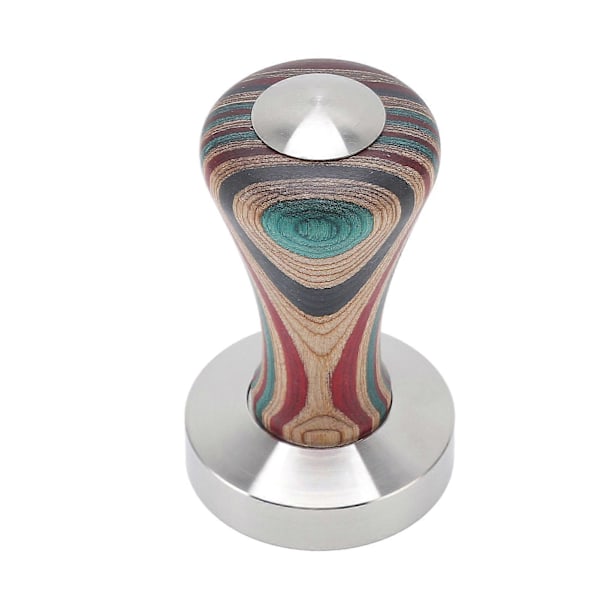 Fargerik Kaffe Tamper i Tre med Flat Base i Rustfritt Stål, Pulverhammer for Kaffetilbehør 51mm
