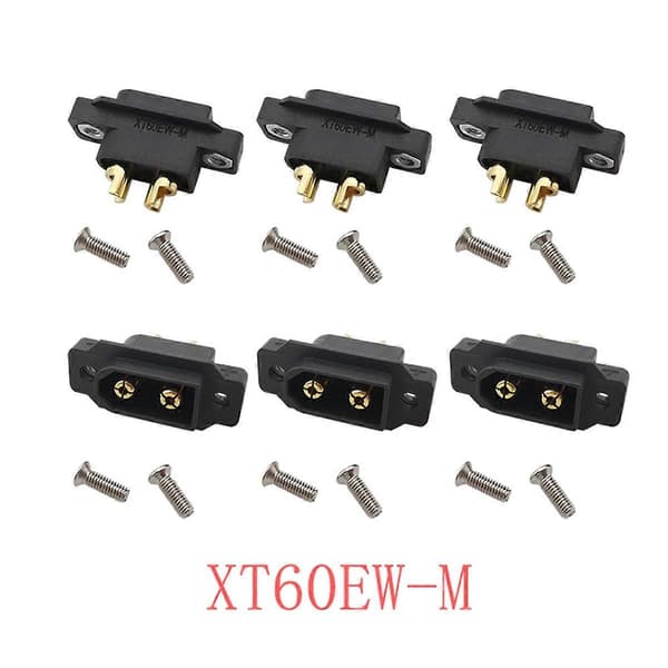 6 stk. Sort XT60EW-M XT60 Hanstik Forbindelsesled Skrue Fast Plade Panelmontering XT60EW Stik til RC Lipo Batteri FPV RC