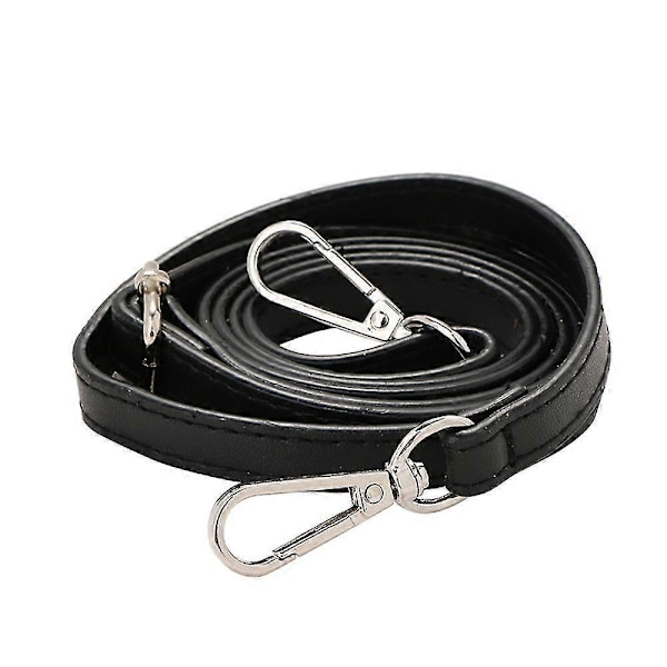 Justerbar Lång Läder Crossbody Axelväska Ersättningsrem Handväska Bälte Black  Silver buckle