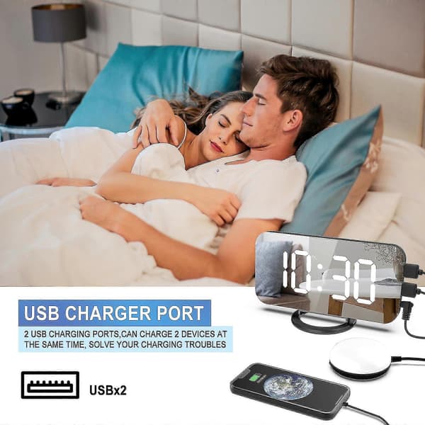 Hög Larmklocka Med Sängvibrator För Tunga Sovare, Dubbel Vibrerande Larmklocka Med USB-laddare För Hörselskadade Döva Black
