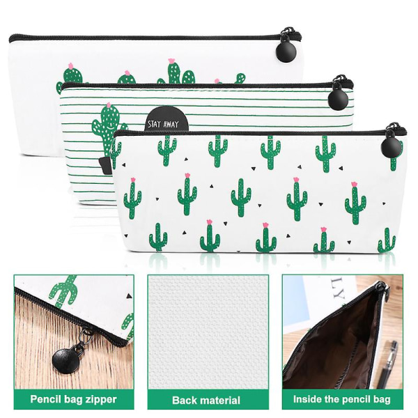 3 st Cactus Tryck Canvas Pennfodral Sminkväska